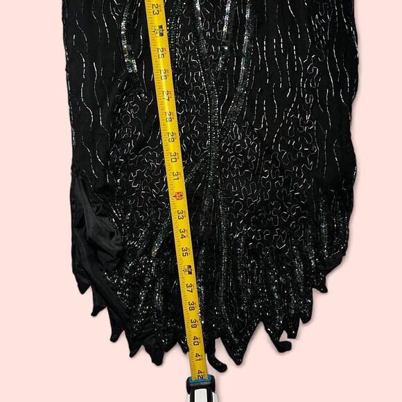 Vintage beaded silk black dress - Picture 4 of 5